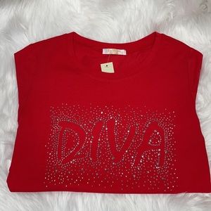 Red Rhinestone Diva T-shirt Size M